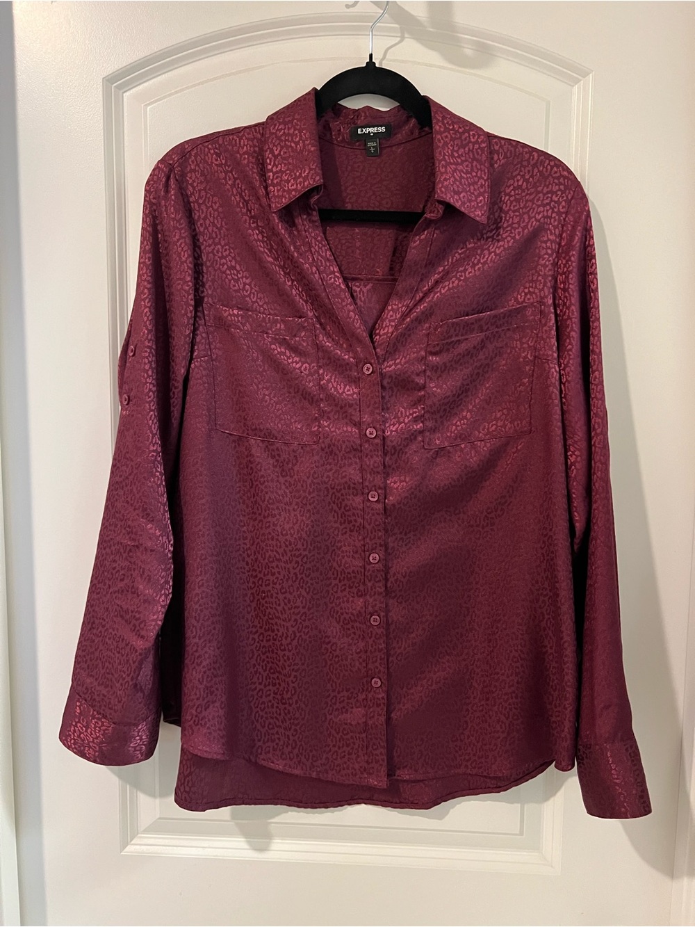 Express Women's Satin Button-Up Shirt - Wine